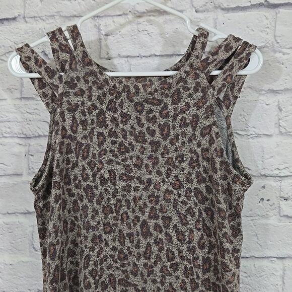 Maurices 24/7 Leopard Triple Strap Mini Dress Cozy Brushed Knit Women's Shift - Picture 4 of 11